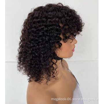 Peruvian Straight Double Drawn Jerry Curl Human Hair Wigs Full Machine Made Wigs Afro Curly No Lace Human Hair Wigs